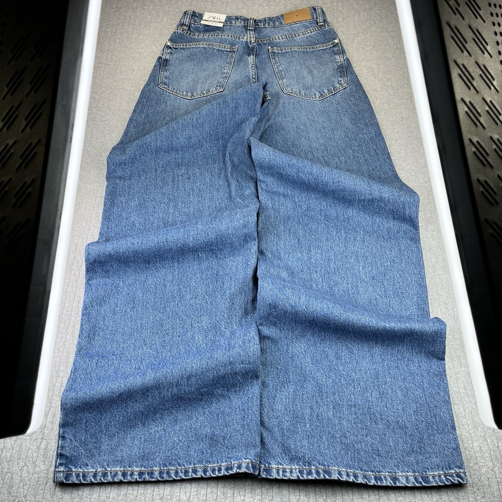 New ZARA baggy wide leg Jeans Women (0)24X32 High Rise Light‎ Wash  disco - Picture 2 of 16